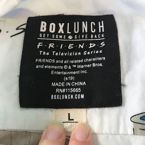 Box Lunch Men Friends Print Button Up White Polo - Picture 5 of 7